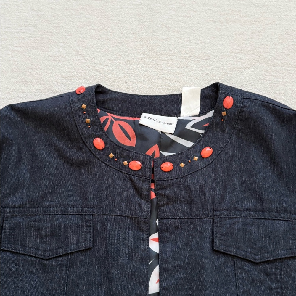 Alfred Dunner Embellished Denim Jacket Size 18 3/4 Sleeves - Picture 4 of 14
